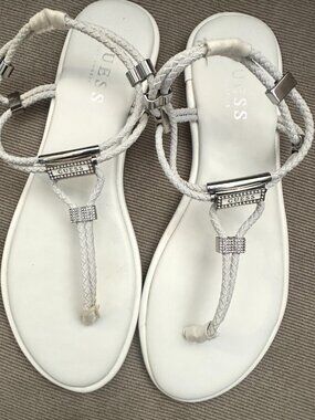 ***NWOB*** GUESS White Rhinestone T-Strap Sandals Size 10